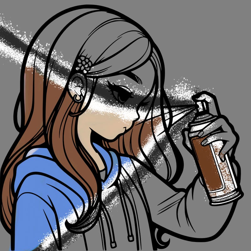 a realistic girl spray painting