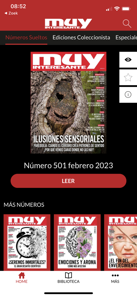 Muy Interesante Revistas - Tela inicial do aplicativo Muy Interesante Revistas mostrando capas digitais de revistas em espanhol