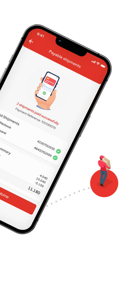 Aramex ارامكس - Aramex-App-Bildschirm, der eine erfolgreiche Zahlungsbestätigung für die Sendung anzeigt