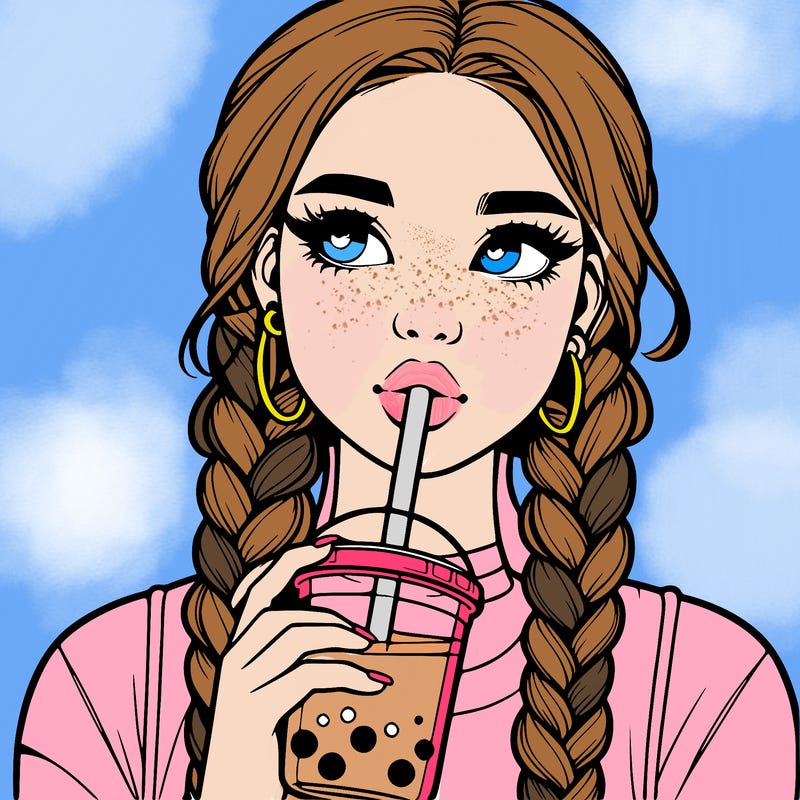 realistic girl with braided hair drinking boba