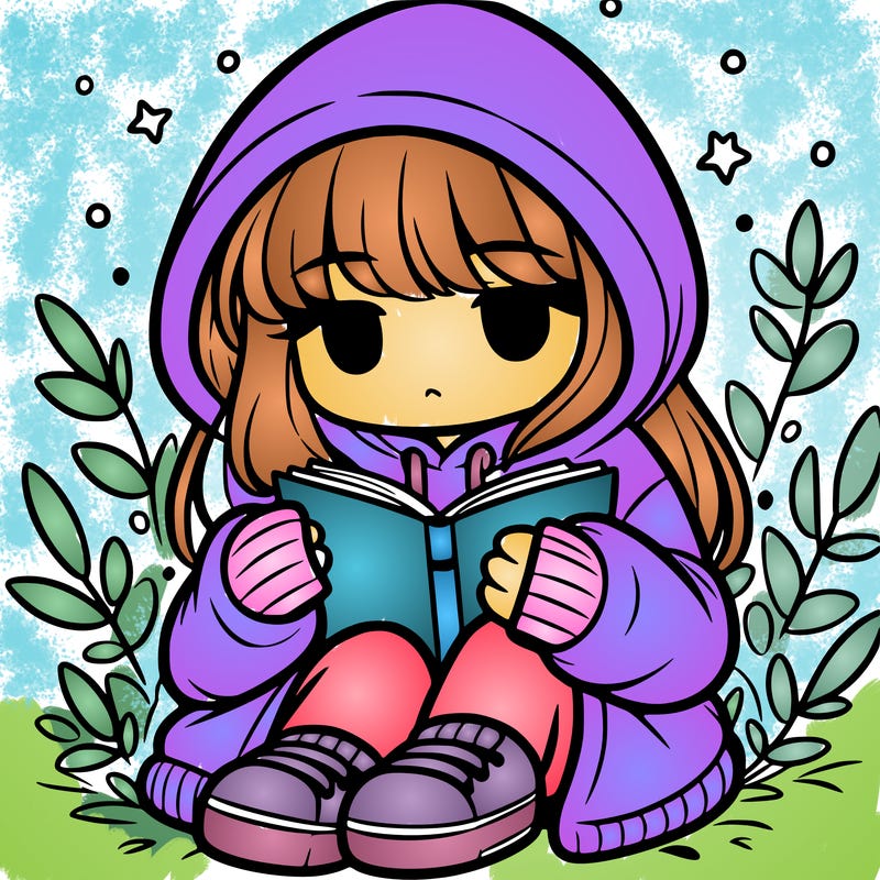 girl in oversized hoodie reading a book