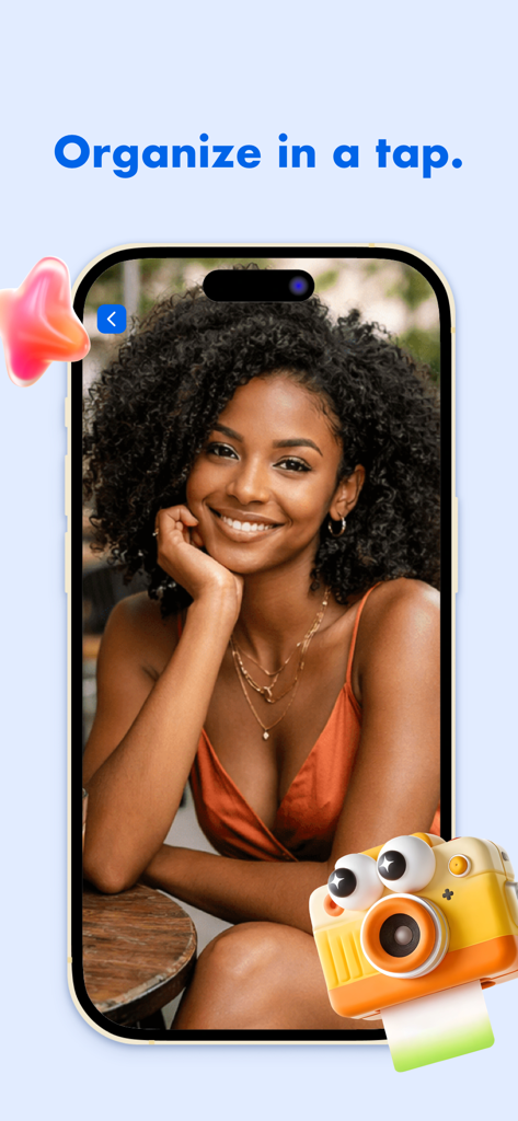 Ordo File Manager - Ordo File Manager app interface showing a photo preview with the text Organize in a tap