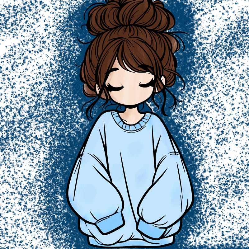 girl with baggy sweatshirt and messy bun