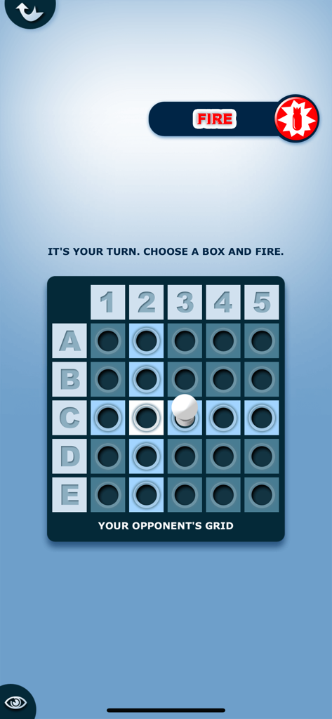 Warship Game for Kids - Pantalla de juego de cuadrícula de coordenadas de 5x5 del Juego de Batalla Naval para Niños