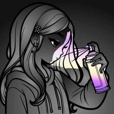 a realistic girl spray painting