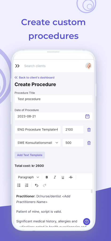 MERIDIQ - MERIDIQメドスパ記録管理アプリのカスタム処置作成インターフェース。