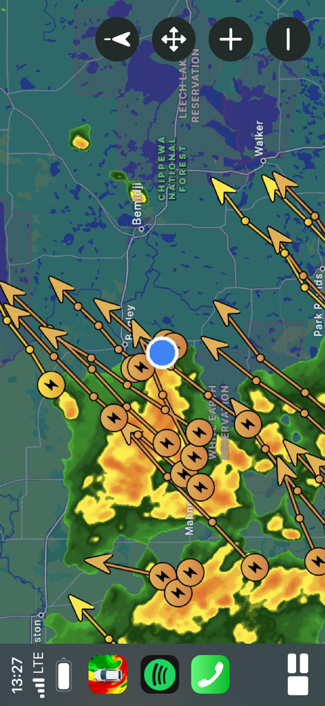 Mapa de radar meteorológico ao vivo com rastreamento de tempestades e alertas de relâmpagos para motoristas