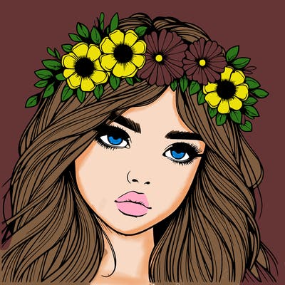 realistic girl with flowers crown