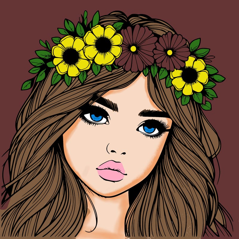 realistic girl with flowers crown