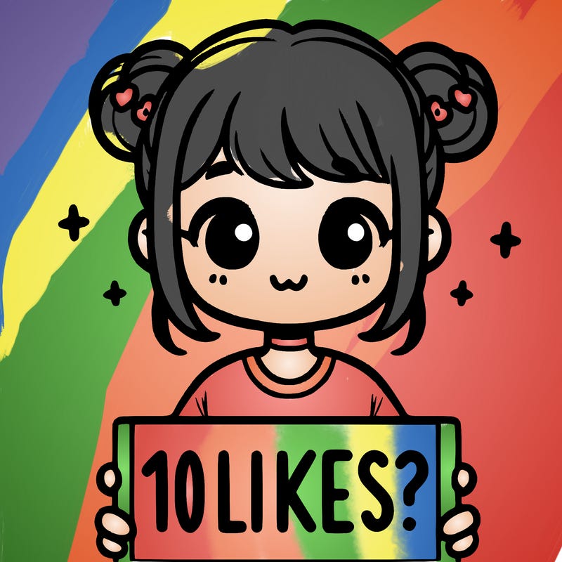 cute girl that is holding a sign that says 10 likes?