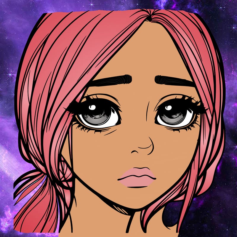 realistic girl with tired eyes