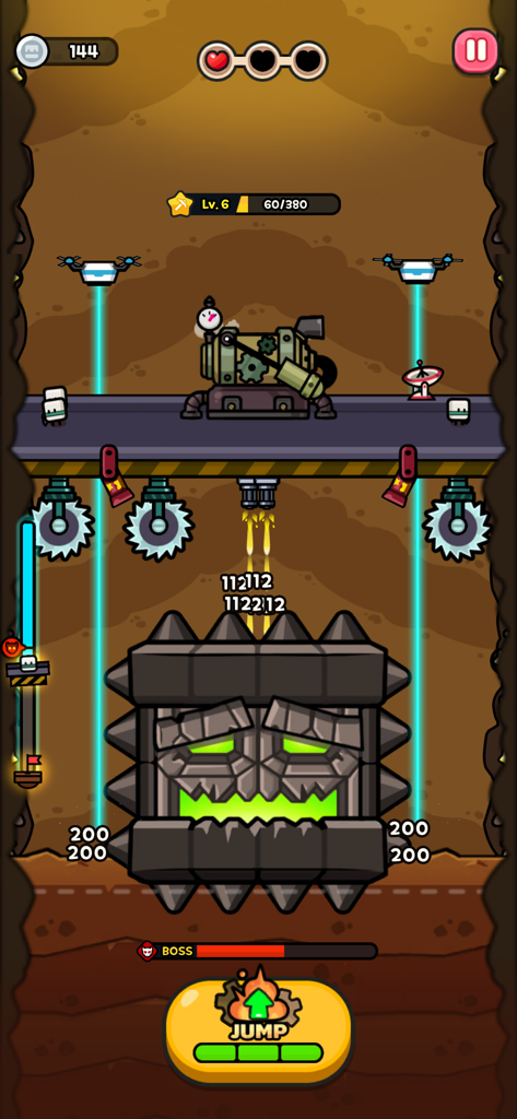 DDDigger mobile game screenshot of an underground boss battle with a giant monster.