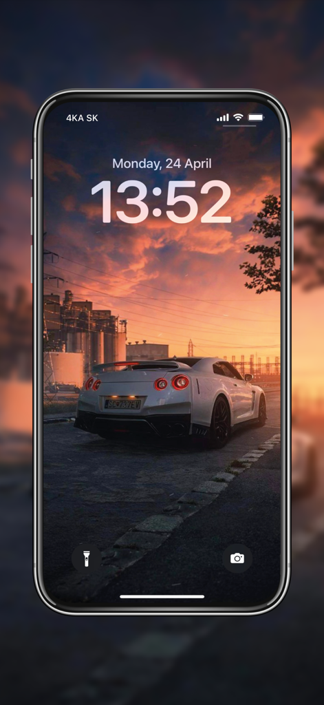 Car Wallpapers Background 4K - White sports car on a road at sunset set as a phone lock screen wallpaper
