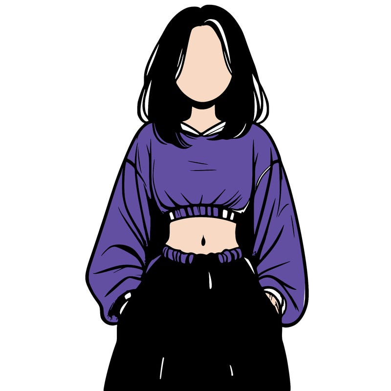 realistic girl faceless with baggy pants and a crop top