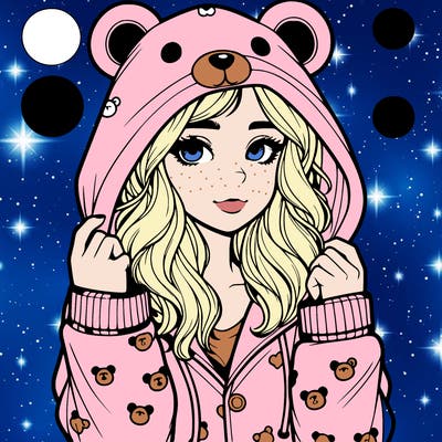 realistic girl in a animal pjs hoodie