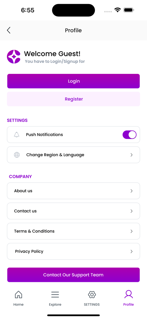 Cobone - Deals & Coupons - User profile screen of the Cobone app featuring login register and account settings options