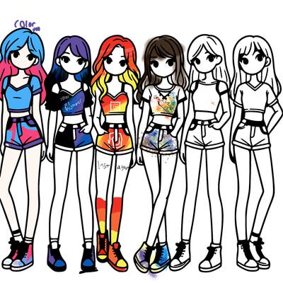 a group of girls wearing crop tops and shorts
