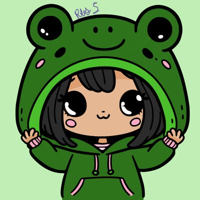girl wearing a frog hoodie