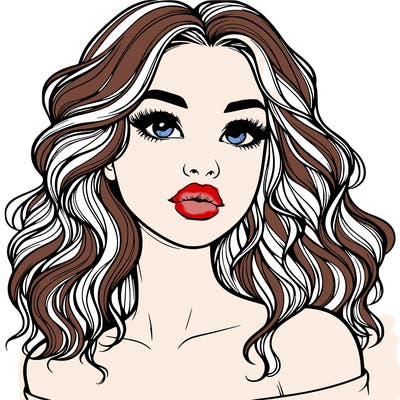 realistic girl with wavy hair and lips