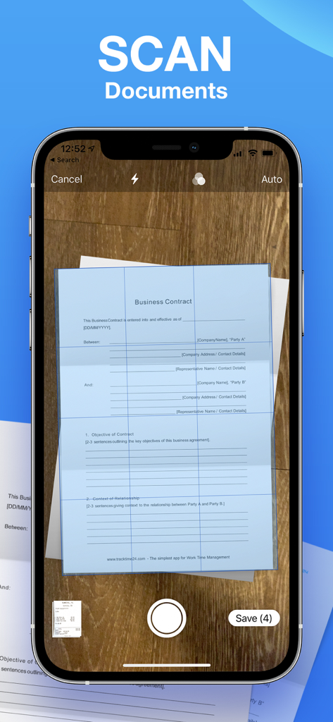 Ein Smartphone-Bildschirm, der die Dokumenten-Scanfunktion der Smart Printer App anzeigt.