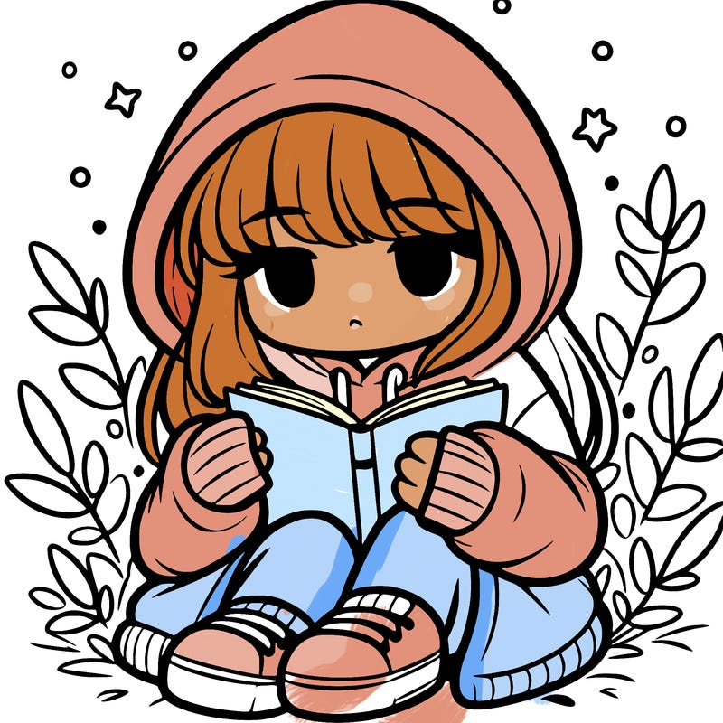girl in oversized hoodie reading a book