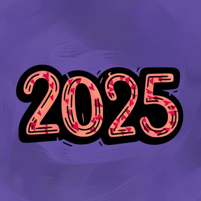 one line scrawled numbers sketch design “2025”
