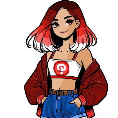 a realistic girl with a crop top and short shorts in an open jacket