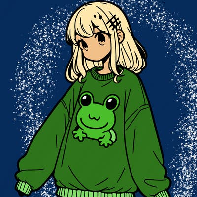 girl wearing frogging sweatshirt