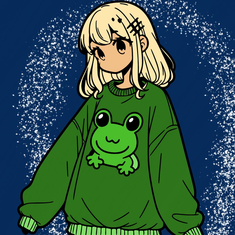 girl wearing frogging sweatshirt