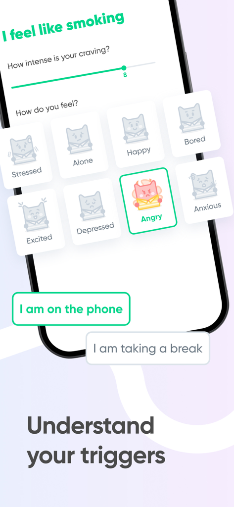 Interface of Kwit app for tracking smoking cravings and emotional triggers