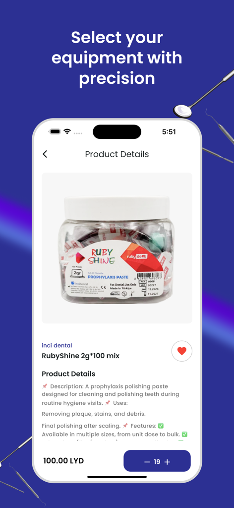 Sadeem Store Dentalbedarf-App mit Produktdetails für Prophylaxe-Poliermittel