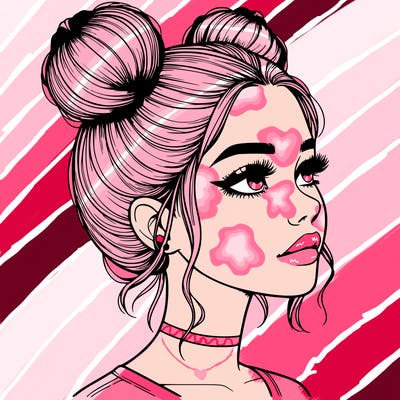 realistic girl with buns on the top of her head