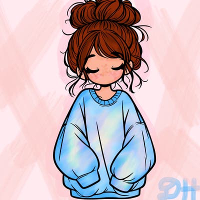 girl with baggy sweatshirt and messy bun