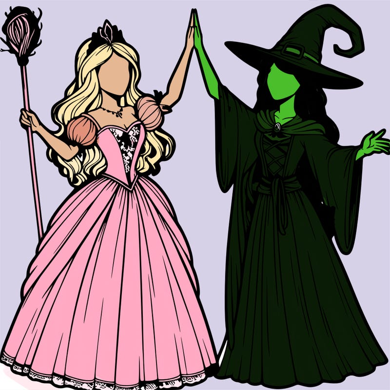 detailed realistic split of a princess and a witch