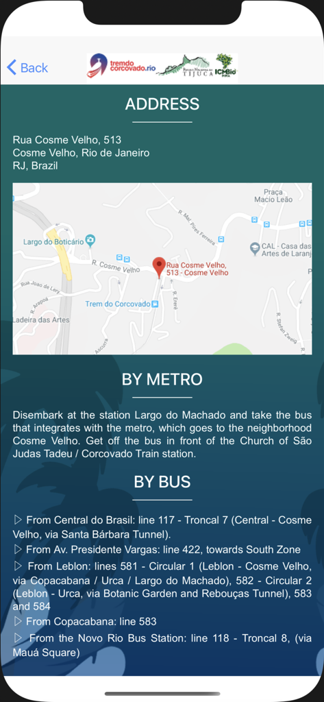 Trem do Corcovado - Oficial - Indicazioni stradali e di trasporto per Trem do Corcovado nell'app ufficiale, incluse mappe e percorsi degli autobus
