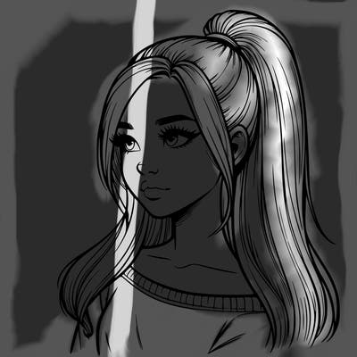 realistic girl with a high ponytail