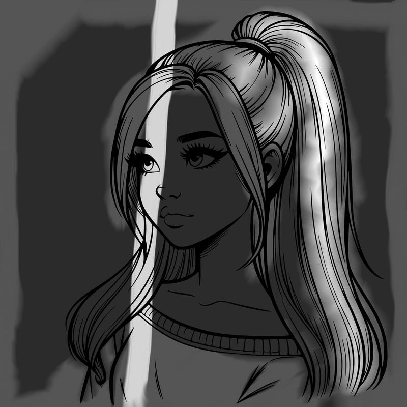 realistic girl with a high ponytail