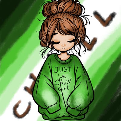 girl with baggy sweatshirt and messy bun