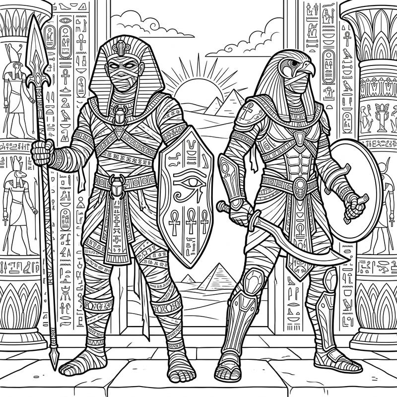 Step into the epic world of ancient Egypt with this captivating Warrior Mummies adult coloring page. Designed for adults, it offers intricate details of reanimated guardians and thematic elements for a truly engaging artistic escape.