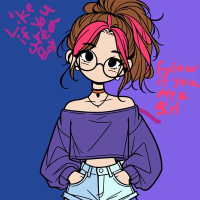 girl with a messy ponytail glasses a baggy crop top and jean shorts