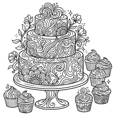 Experience a truly unique coloring journey with this stunning psychedelic wedding cake design. Adorned with intricate swirls and patterns, it promises hours of creative relaxation.