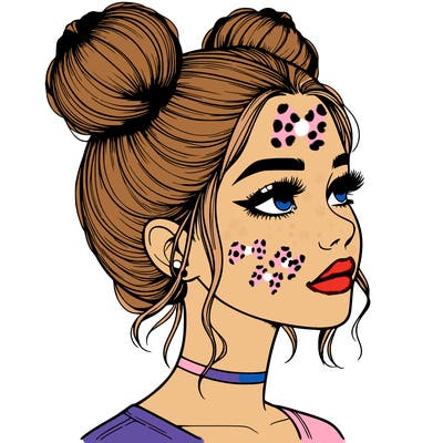 realistic girl with buns on the top of her head