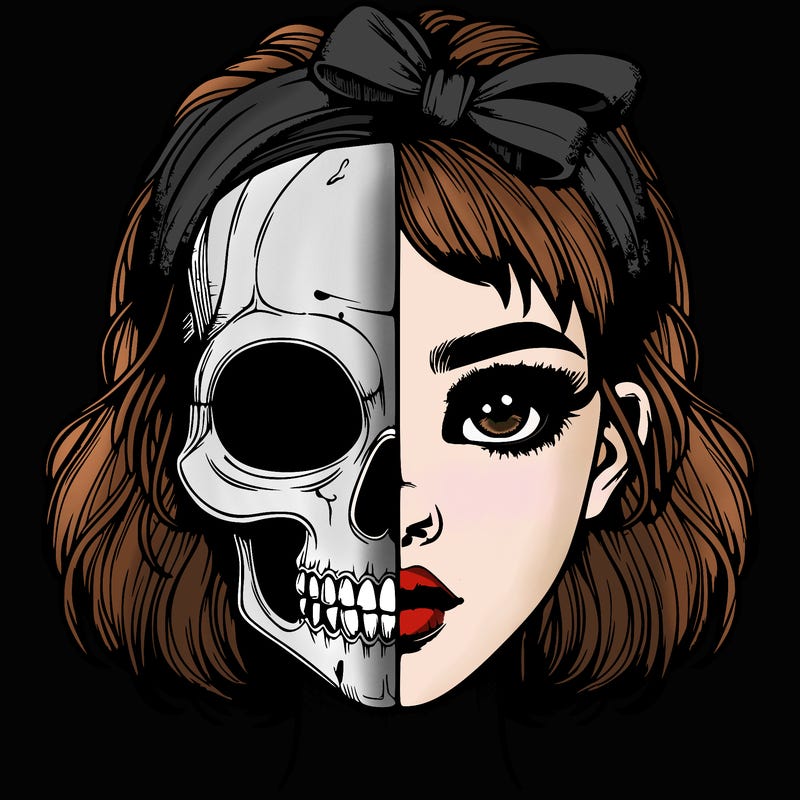 realistic girl with half skull mask