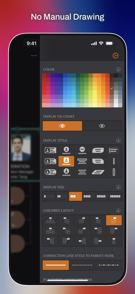 Interfaz de la aplicación OrgChartX para personalizar colores, estilos y diseños de organigramas.