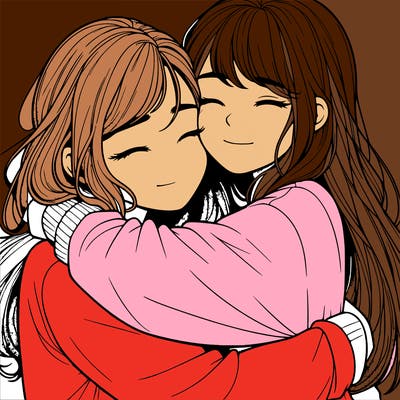 realistic two girls hugging