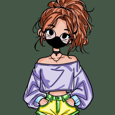 girl with a messy ponytail glasses a baggy crop top and jean shorts