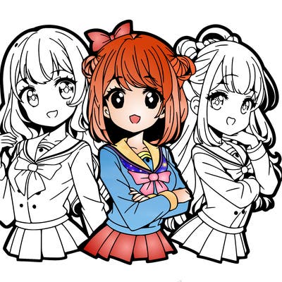 three anime girls