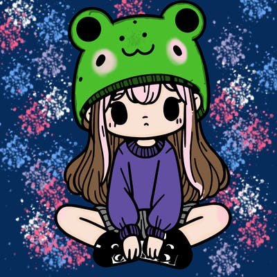 a girl wearing a frog hat and some frog socks