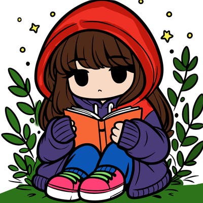 girl in oversized hoodie reading a book