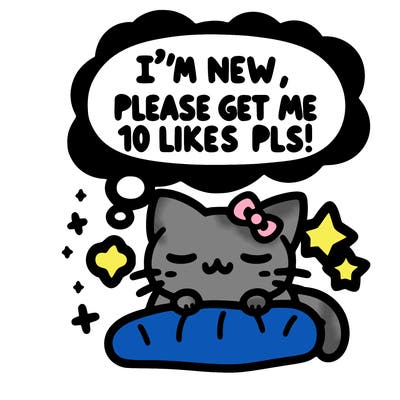 kitty taking a nap dream talking and saying "i'm new, please get me at least 10 likes pls!!"